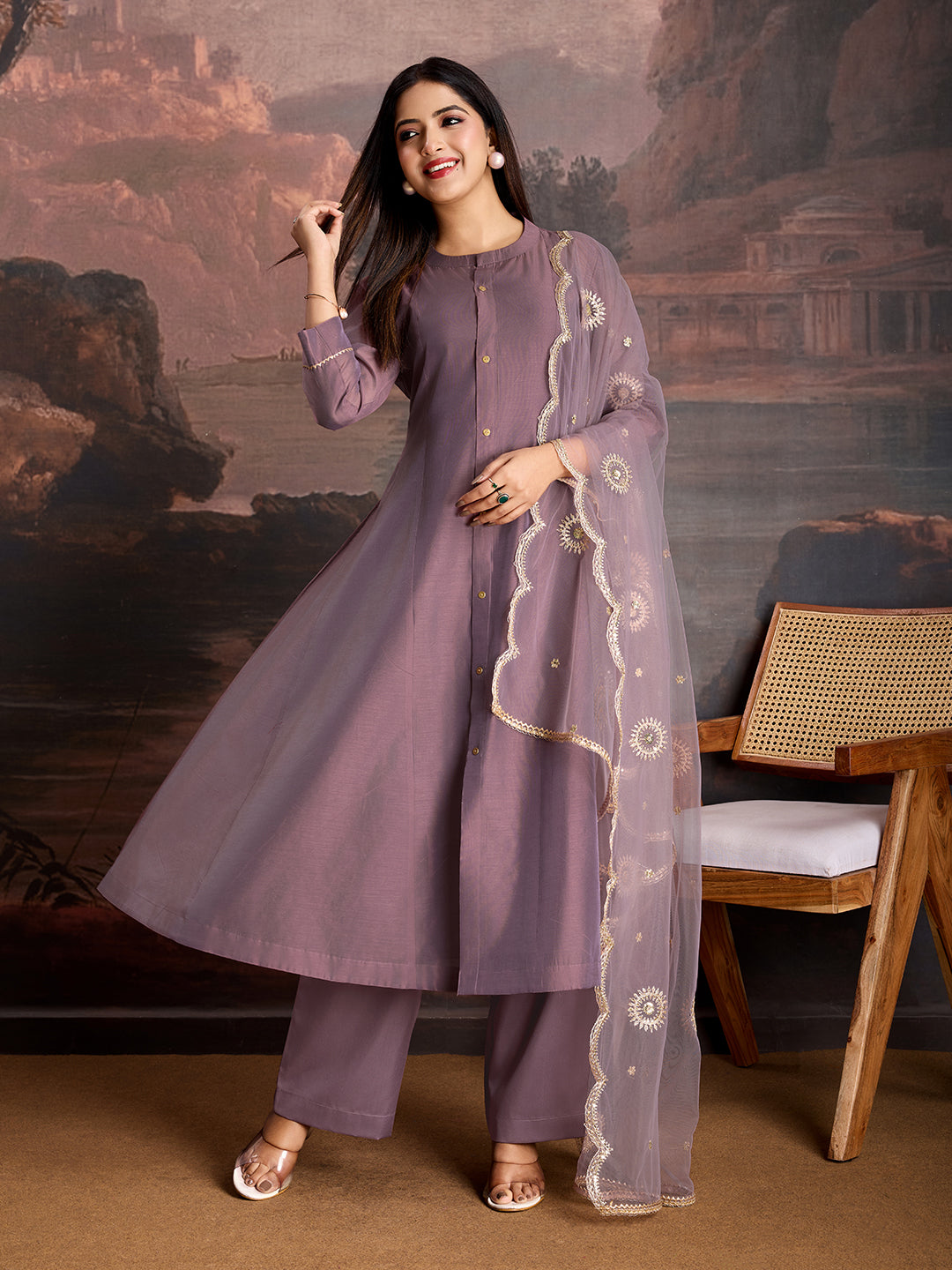 Chanderi Cotton Silk Flared Kurta Set