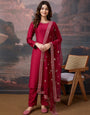 Silk Blend Round Neck Kurta, Pant and Dupatta Set.