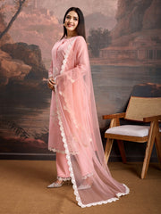 Peach Color Chanderi Cotton Silk Kurta Set