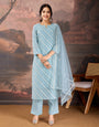 Sky Blue Chanderi Cotton Silk Kurta Set.