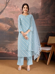 Sky Blue Chanderi Cotton Silk Kurta Set.