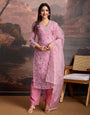 Pink Color Organza Floral Printed Kurta Set