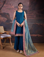 Silk Blend Sleeveless Kurta, Palazzo and Dupatta Set.