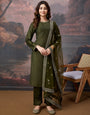 Silk Blend Round Neck Kurta, Pant and Dupatta Set.