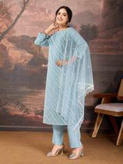 Sky Blue Chanderi Cotton Silk Kurta Set.