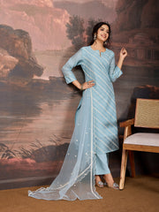 Sky Blue Chanderi Cotton Silk Kurta Set.