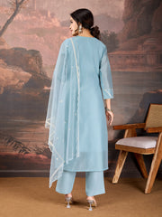 Sky Blue Chanderi Cotton Silk Kurta Set.