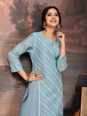 Sky Blue Chanderi Cotton Silk Kurta Set.