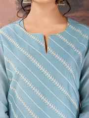 Sky Blue Chanderi Cotton Silk Kurta Set.