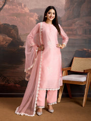 Peach Color Chanderi Cotton Silk Kurta Set