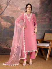 Rose Pink Chanderi Cotton Silk Kurta Set