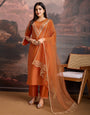 Rust Color Silk Blend Embroidered Kurta Set.