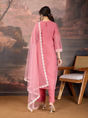 Rose Pink Chanderi Cotton Silk Kurta Set