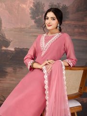 Rose Pink Chanderi Cotton Silk Kurta Set