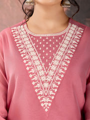 Rose Pink Chanderi Cotton Silk Kurta Set