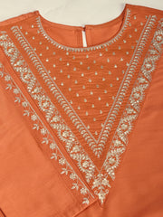 Rust Color Silk Blend Embroidered Kurta Set.