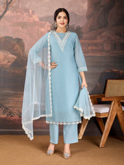 Sky Blue Chanderi Cotton Silk Kurta Set