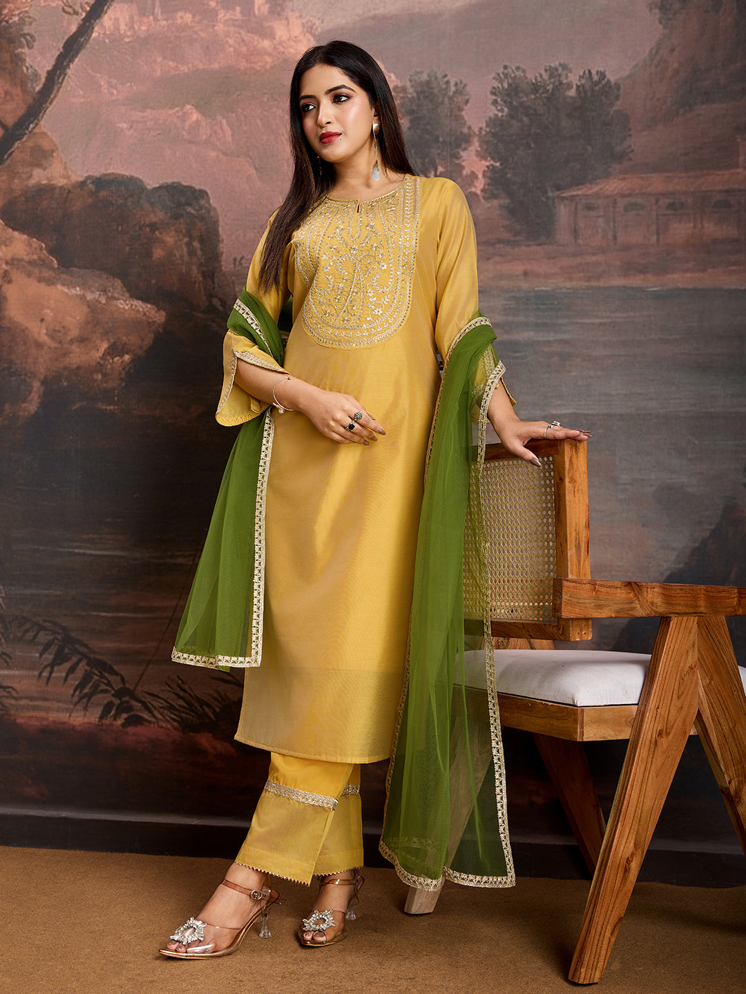 Mustard Color Chanderi Cotton Silk Kurta Set