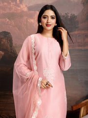 Peach Color Chanderi Cotton Silk Kurta Set