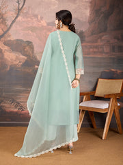 Mint Green Color Chanderi Cotton Silk Kurta Set