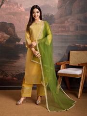 Mustard Color Chanderi Cotton Silk Kurta Set