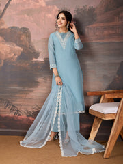 Sky Blue Chanderi Cotton Silk Kurta Set