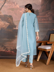 Sky Blue Chanderi Cotton Silk Kurta Set