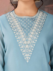 Sky Blue Chanderi Cotton Silk Kurta Set