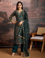 Green Color Organza Floral Printed Kurta Set