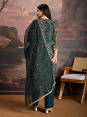 Green Color Organza Floral Printed Kurta Set