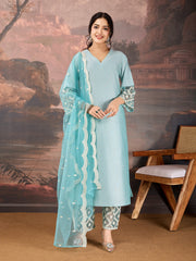 Sky Blue Color Style Silk Blend Kurta Set