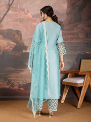 Sky Blue Color Style Silk Blend Kurta Set