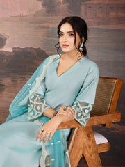 Sky Blue Color Style Silk Blend Kurta Set