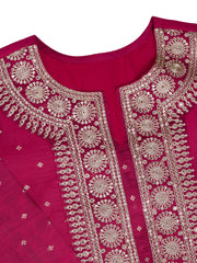 Pink Chanderi Cotton Silk Embroidered Kurta, with Pant & Net Dupatta