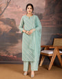 Mint Green Chanderi Cotton Silk Kurta Set.