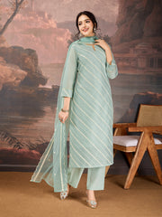 Mint Green Chanderi Cotton Silk Kurta Set.