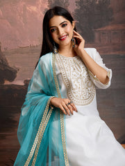 White Color Chanderi Cotton Silk Kurta Set