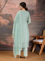 Mint Green Chanderi Cotton Silk Kurta Set.