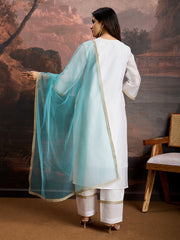 White Color Chanderi Cotton Silk Kurta Set