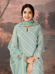 Mint Green Chanderi Cotton Silk Kurta Set.