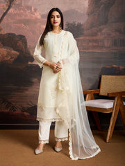 Off White Color Chanderi Cotton Silk Kurta Set