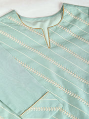 Mint Green Chanderi Cotton Silk Kurta Set.