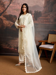 Off White Color Chanderi Cotton Silk Kurta Set