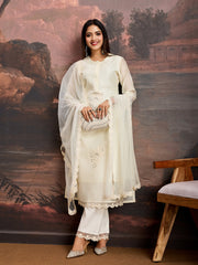 Off White Color Chanderi Cotton Silk Kurta Set