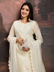 Off White Color Chanderi Cotton Silk Kurta Set