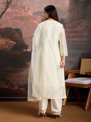 Off White Color Chanderi Cotton Silk Kurta Set