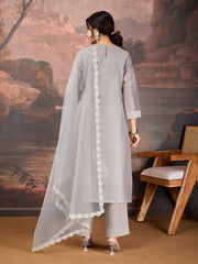 Grey Chanderi Cotton Silk Kurta Set