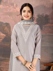 Grey Chanderi Cotton Silk Kurta Set