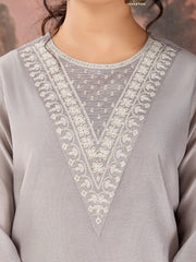 Grey Chanderi Cotton Silk Kurta Set