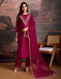 Deep pink Color Silk Blend Embroidered Kurta Set.